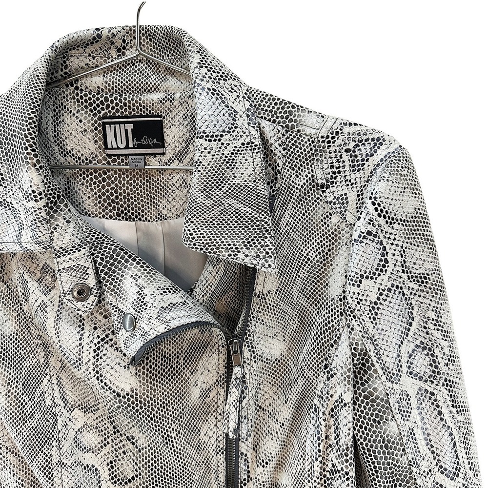 KUT Women's Faux Leather Snakeskin Moto Jacket • Medium • gray, black, white